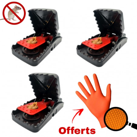 Lot de 3 pièges à souris "Mâchoire Komodo" sur-puissant + OFFERT 1 paire de gants nitrile antidérapants