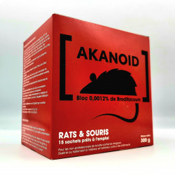 15 blocs raticides AKANOID pour lieu humides et extérieur, emballés de 20g pour rats et souris