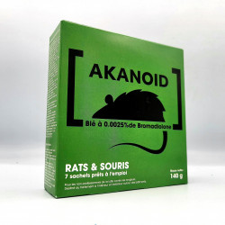 AKANOID, 7 sachets de 20g de blé raticide pour rats et souris