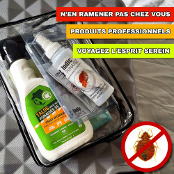 Kit anti punaise de lit de voyage prêt dans la valise dans sa trousse de transport