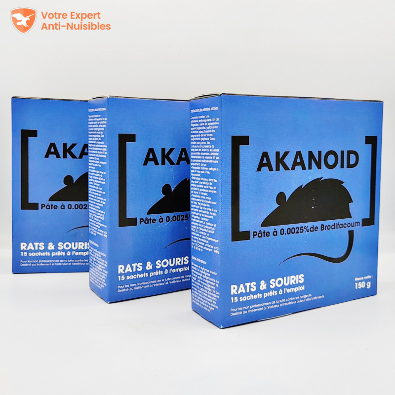 Lot de 3 boites de 15 pâtes raticides AKANOID