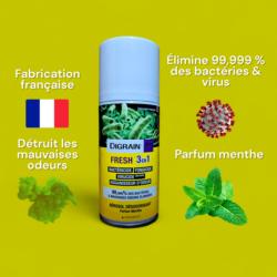 Avantage de l'aérosol désinfectant & destructeur d'odeur DIGRAIN FRESH 3 EN 1