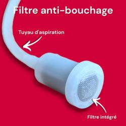 Filtre à particules avec poids lesté pour capter le liquide au fond du pulvérisateur à main.