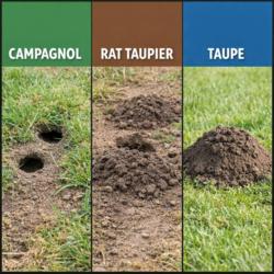 Comparaison des dégâts occasionnés par un campagnol, un rat taupier et une taupe
