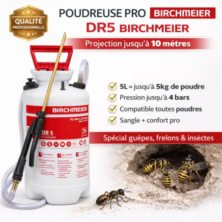 Poudreuse Birchmeier DR5 professionnelle, 5 L 4 bars pour nid de guêpes & frelons