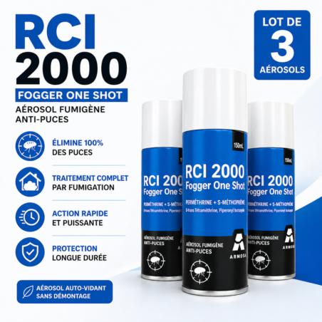 Fumigène anti puces RCI 2000 Fogger (lot de 3) – traitement maison efficace jusqu’à 150 m²