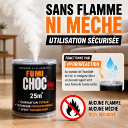 fumigene anti puces fumichoc sans flamme ni meche hydroreaction utilisation securisee diffusion fumee insecticide