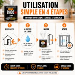 mode emploi fumigene anti puces fumichoc utilisation simple en 4 etapes ajouter eau diffuser fumee aerer piece