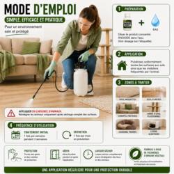 mode emploi anoxide traitement anti puces application au sol avec pulverisateur gants lunettes protection absence animaux