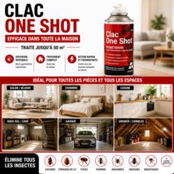 fogger insecticide clac one shot utilisation dans maison salon chambre cuisine garage cave traitement insectes piece entiere