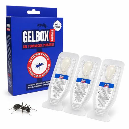 Boîte anti fourmis GELBOX, avec gel appât indoxacarbe destructeur de fourmilière (lot de 3 pipettes)