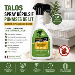 Spray répulsif punaise de lit sans biocide Talos 500 ml – protection matelas et textiles