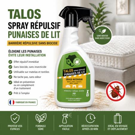 TALOS 500 ml, spray répulsif anti punaise de lit efficace sans biocide
