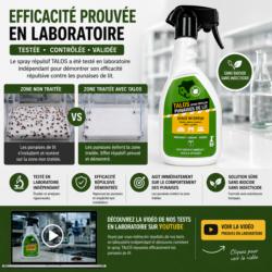 efficacité répulsif punaise de lit Talos test laboratoire comparatif zone traitée non traitée