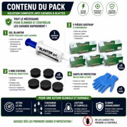 contenu pack anti cafards blattes gel blantor 5 geotrap 5 mini stations gants traitement complet