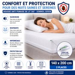 housse anti punaise de lit confortable respirante impermeable protection matelas zip n click 140x200