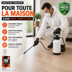 application insecticide puces fina concentré pulvérisation sol maison traitement puces efficace