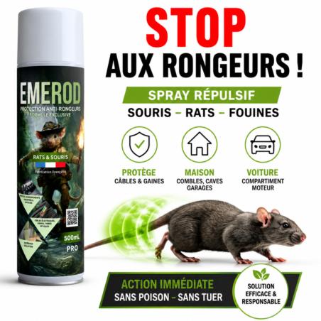 Spray répulsif souris rats fouines EMEROD – Éloigne durablement les rongeurs