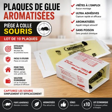 Plaque de glue souris CATCHMASTER® – Piège à colle efficace (lot de 10 plaques aromatisées)