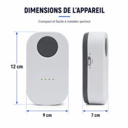 Dimensions du répulsif ultrason rats et souris Mecanix compact 12 x 9 x 7 cm