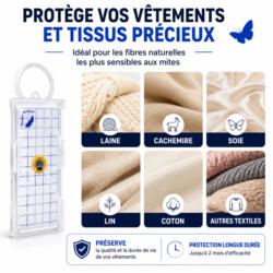 Matières textiles sensibles aux mites des vêtements : laine, cachemire, soie et autres fibres naturelles protégées par le piège