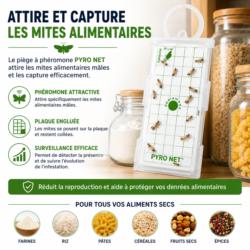 Fonctionnement du piège à phéromone anti-mites alimentaires PYRO NET attirant et capturant les mites dans les placards