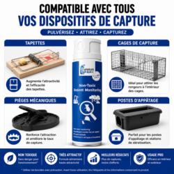 Spray attractif NARA compatible avec les tapettes, cages de capture, pièges mécaniques et postes d'appâtage pour rats et souris