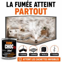 La fumée du fumigène FUMICHOC anti punaises de lit atteint les cachettes invisibles