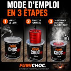 Mode d'emploi du fumigène anti punaises de lit FUMICHOC en 3 étapes