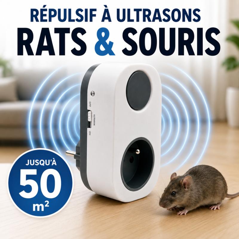 répulsif à ultrasons contre rats et souris 240V protection jusqu’à 50 m²