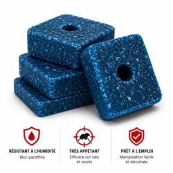 Blocs raticides paraffinés AKANOID® Brodifacoum 20 g résistants à l'humidité, très appétants et prêts à l'emploi contre les rats