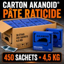 Carton de pâte raticide AKANOID avec 450 sachets de 10 g, soit 4,5 kg