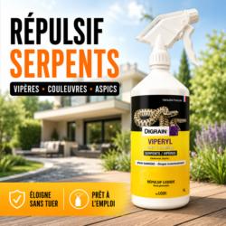 Répulsif serpents VIPERYL Digrain 1 L prêt à l'emploi pour vipères, couleuvres et aspics