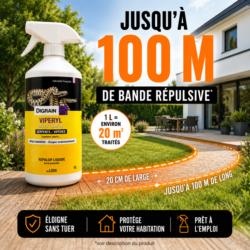 VIPERYL répulsif serpent 1 L permettant de traiter jusqu'à 100 m de bande répulsive autour d'une habitation
