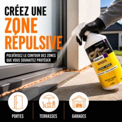 Application du répulsif serpent VIPERYL autour d'une habitation pour créer une zone répulsive
