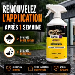 Renouvellement de l'application du répulsif serpent VIPERYL après une semaine, une forte averse ou un nettoyage