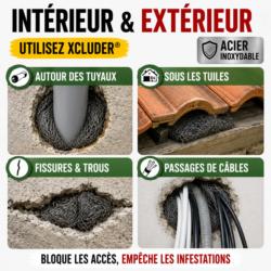 Utilisation de la barrière anti-rongeurs XCLUDER autour des tuyaux, sous les tuiles, dans les fissures et passages de câbles