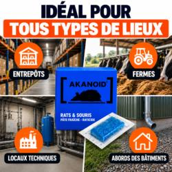 Pâte raticide AKANOID pour rats et souris adaptée aux entrepôts, fermes, locaux techniques et abords des bâtiments