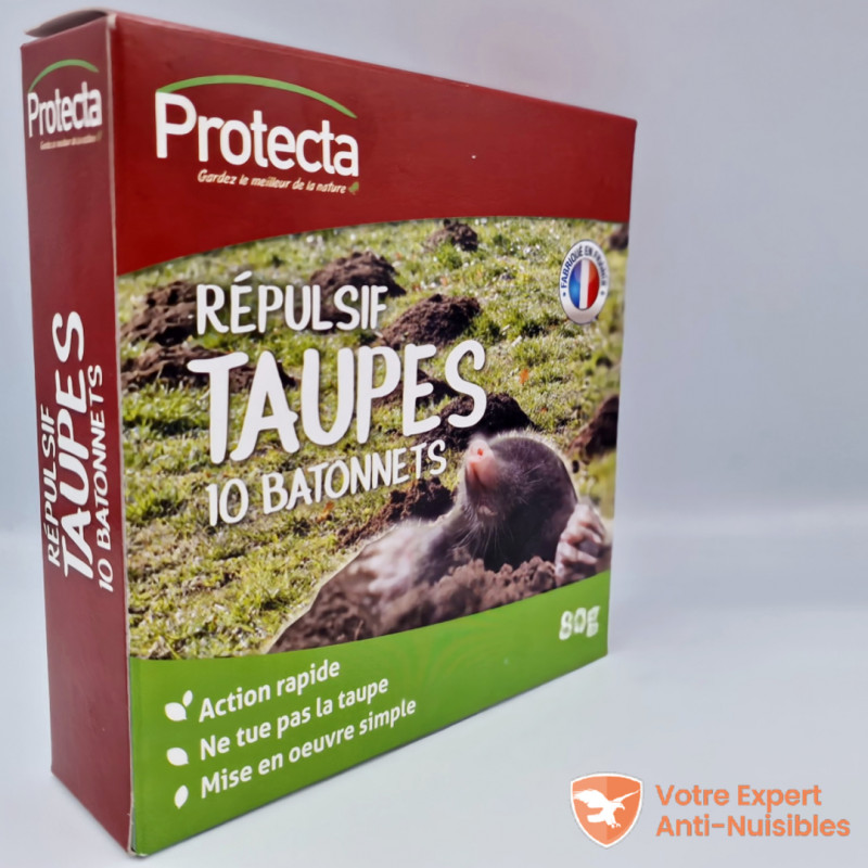 Protecta Répulsif Taupes Naturel En Bâtonnets à Base De Margosa – Solution Sans Poison Pour Jardin – 10 Bâtonnets
