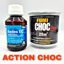 Action choc de l'AEDEX EC et du FUMICHOC cafard vendus dans le pack anti cafard & blatte ÉRADICATION MAX