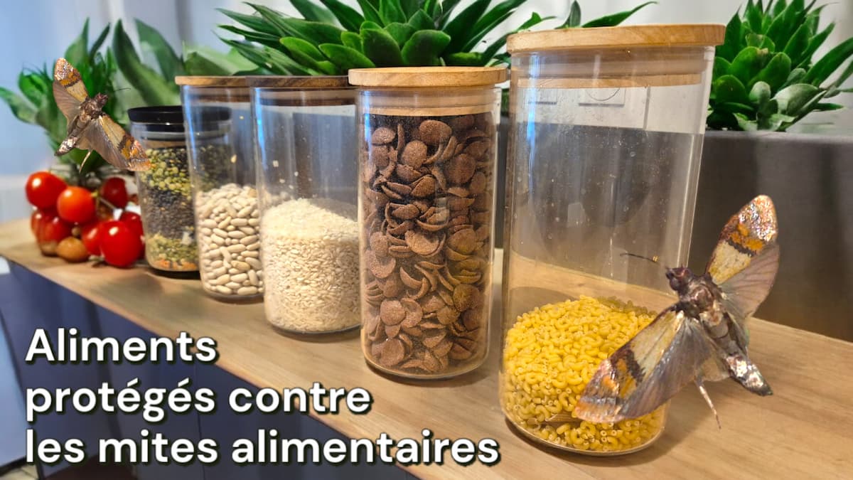 Bocaux fermés de denrées alimentaire et mite alimentaire