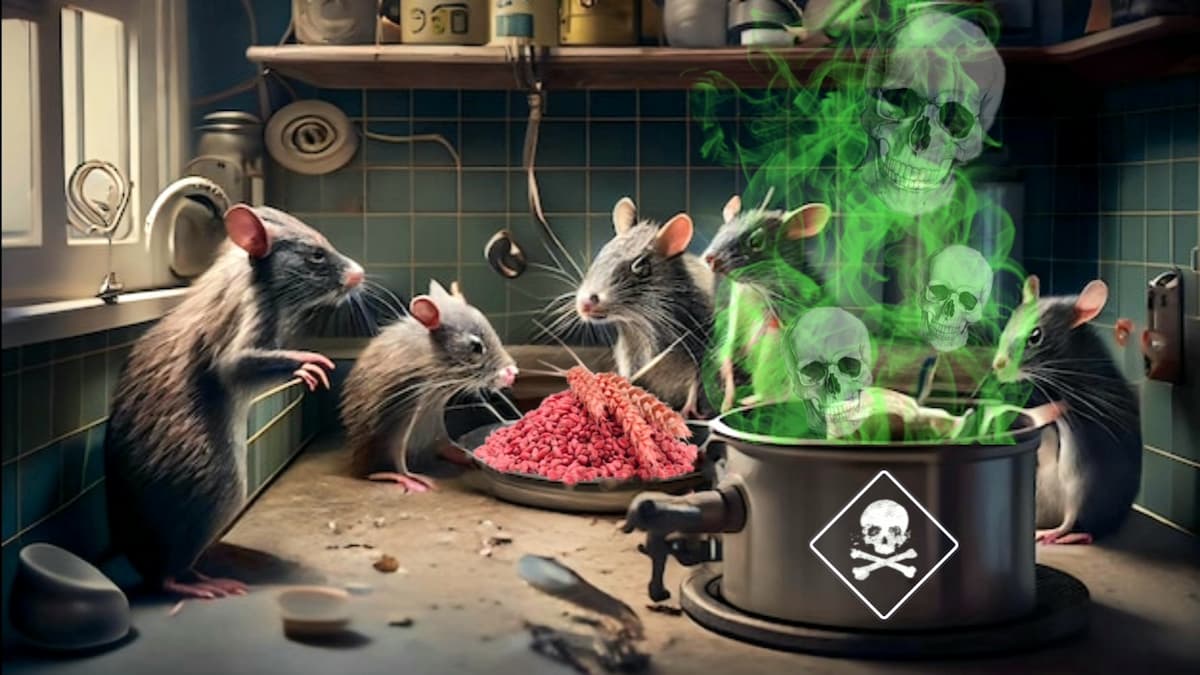 Rats dans une cuisine consommant du blé raticide