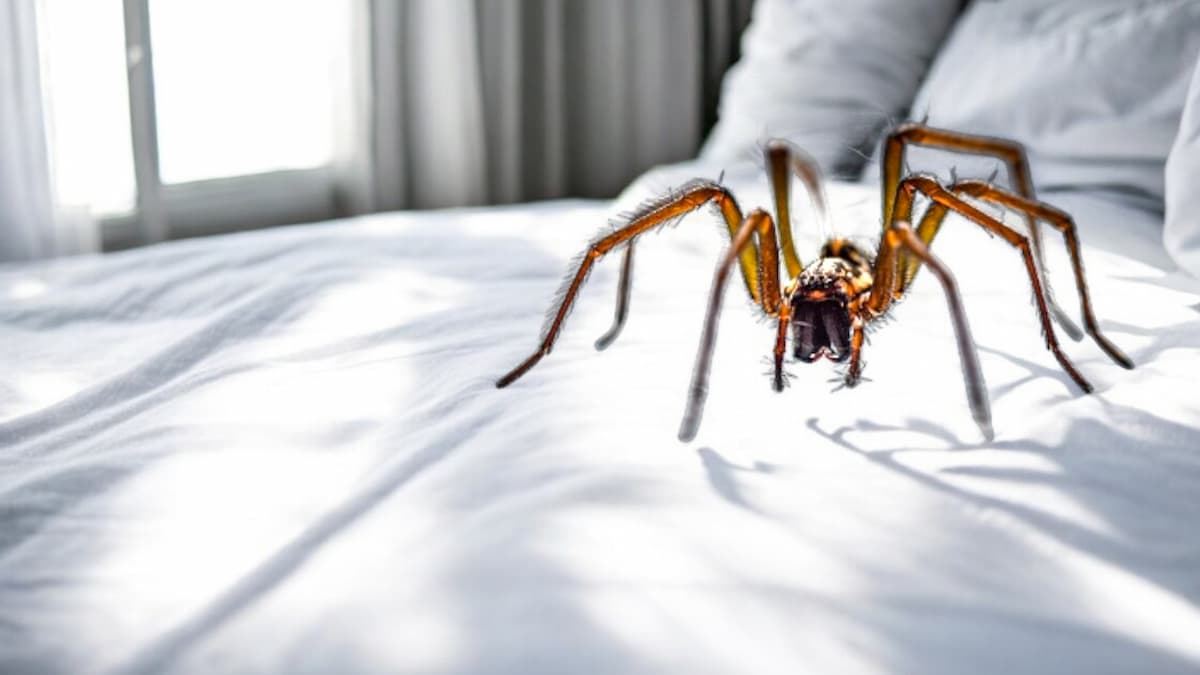 Grosse araignée sur un lit