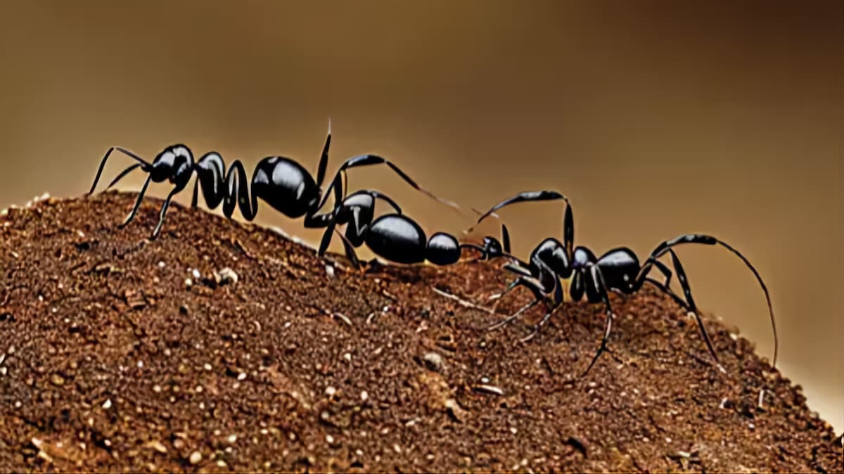 Deux fourmis communiquant au sommet de leur fourmilière
