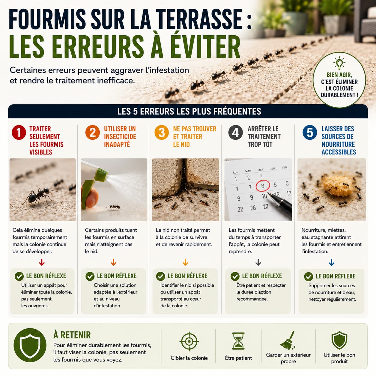 5 erreurs fréquentes à éviter quand on a des fourmis sur sa terrasse + les bons réflexes