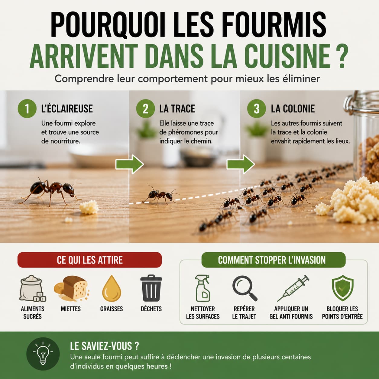 infographie pourquoi les fourmis arrivent dans la cuisine