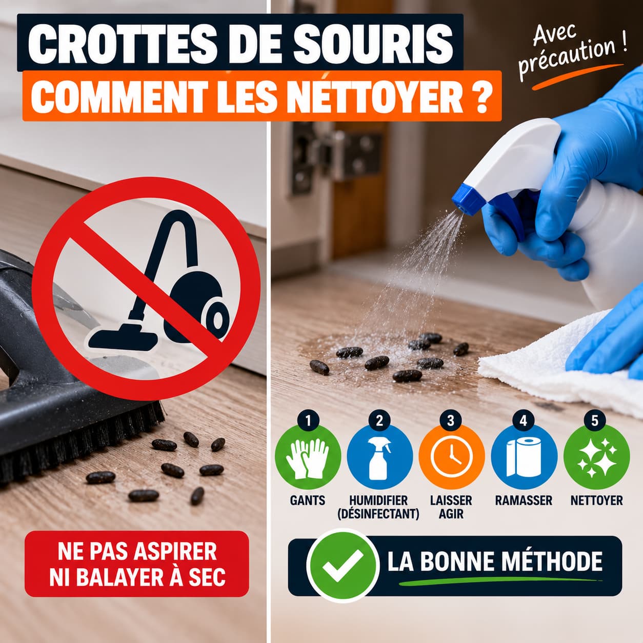 Comment nettoyer des crottes de souris sans les aspirer ni les balayer à sec
