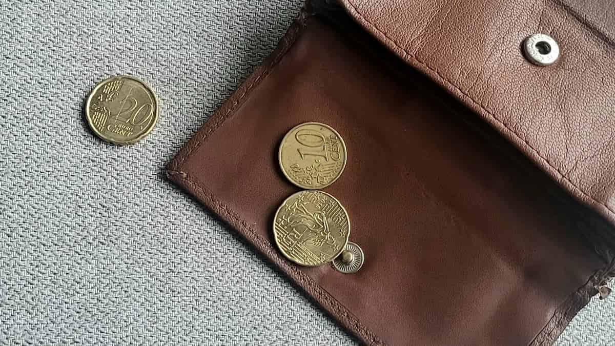Porte-monnaie contenant 3 pièces de 20 cents et 10 cents d'euros