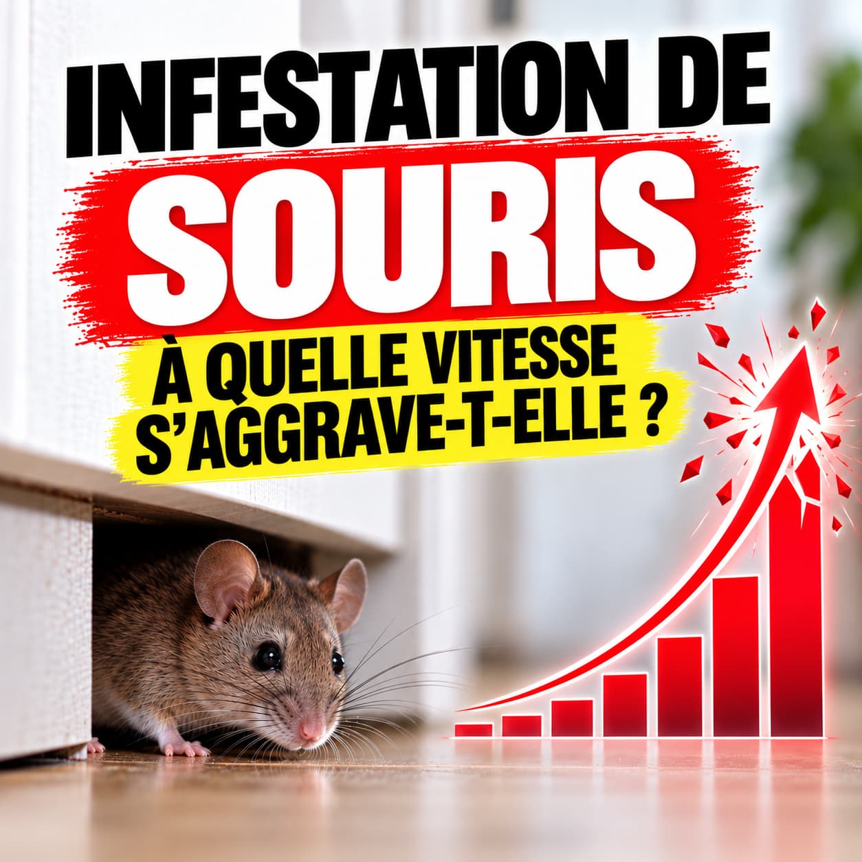 Infestation de souris dans une maison avec graphique illustrant l'augmentation rapide de la population