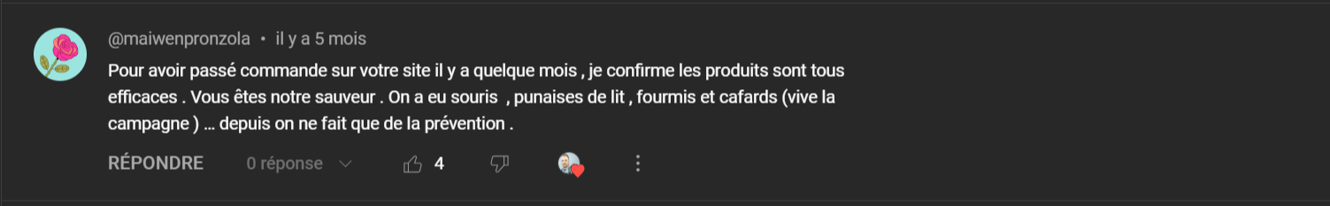 Avis client sur une commande reçue